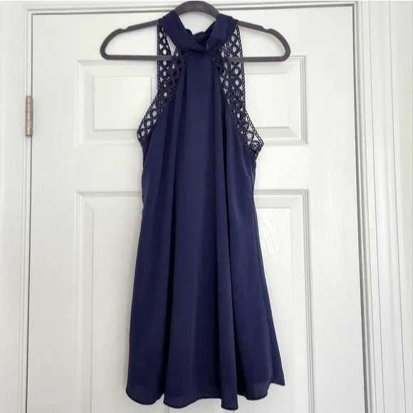 Lulus Dress Any Sway Shape Form Open Back Halter Shift Mini Dress Navy Blue XS - Picture 4 of 7